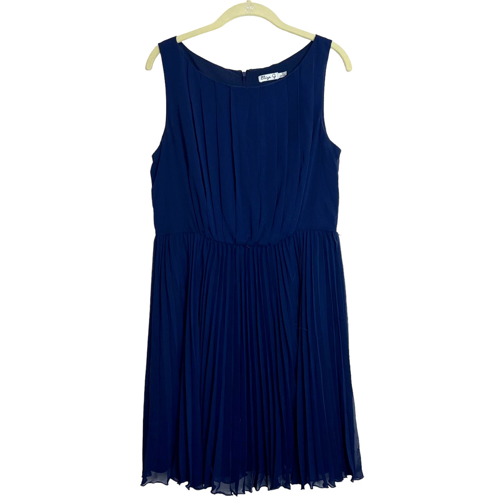 Eliza J Womens Dress Size 12 Fitted Bodice Pleated Full Skirt Blue Sleeveless